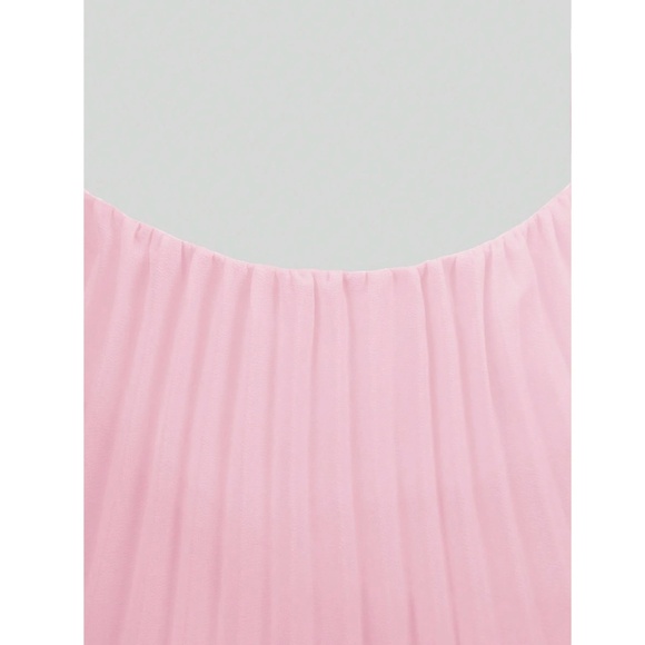 Pleated PINK Mini Dress Tie Neck Short A-Line Flared - Picture 8 of 16